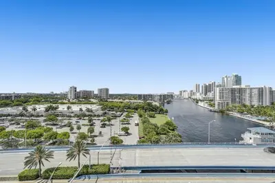 a view of a river in a city with buildings at Lovely 3 bedroom 3 bathroom ocean front in Hallandale Beach