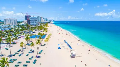an aerial view of a beach with palm trees and the ocean at Oceana @ Casa Del Sol in Fort Lauderdale