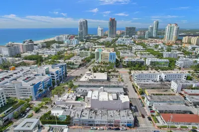 an aerial view of a city with buildings at SOBE Monarch 1 - 2 BEDROOM 2 BATHROOM - MODERN APTS -WALK TO OCEAN DRIVE -2 INDEPENDENT 1 BEDROOM 1 BATHROOM APTS in Miami Beach