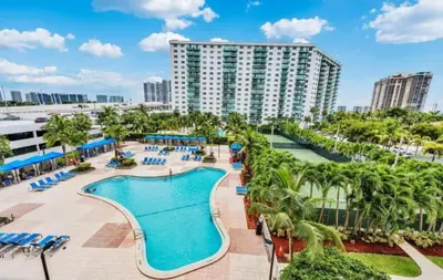 a view of the pool at the resort at SPECIAL Beautiful Modern Beach Condo in Miami Beach