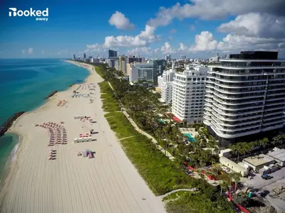 an aerial view of a beach and the ocean at OCEAN & SAND ONLY 1 MINUTE WALK! in Miami Beach