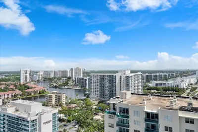 an aerial view of a city with tall buildings at Stay on the beach-16th Floor Views Pool Gym in Hallandale Beach