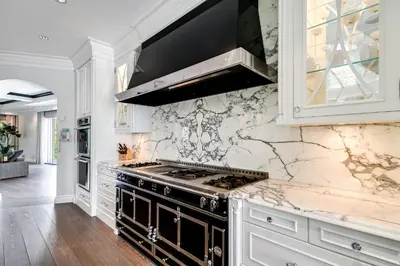a kitchen with a stove and a counter top at Incredible 9 Bedroom 11 Bath Idlewyld Mansion in Fort Lauderdale