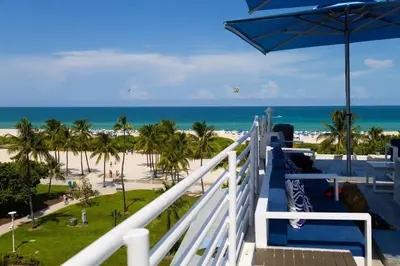 a view of the beach from the balcony of a resort at 1 Bedroom with King Bed and Roof-Top Pool and Bar C503 in Miami Beach