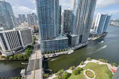 an aerial view of a city with tall buildings at LUX 2B-2B at ICON - Water View & 5-Star Amenities in Miami
