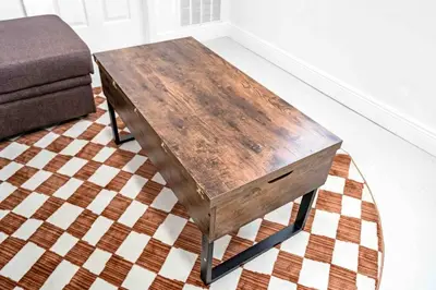 a wooden coffee table sitting on a rug in a living room at Miami Cozy Home! Next to Miami beach & Airport in Miami