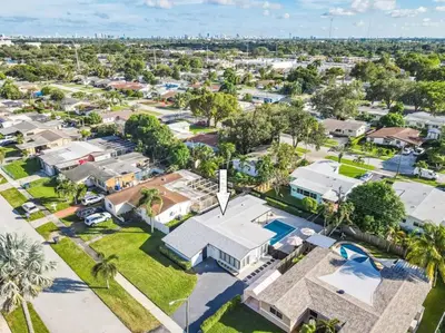 an aerial view of a house with a pool at Modern Pool Home Great for Families in Hollywood