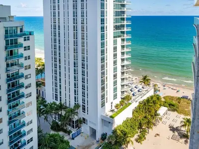 an aerial view of the beach and buildings and the ocean at Luxury Ocean Escape by Cielo Stays in Hollywood