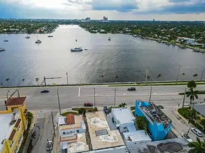 an aerial view of a river with boats in it at Lovely 2 bedroom Studios-Suite Walking Distance To Ocean in Hollywood