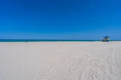 a beach with footprints in the sand and the ocean at Lovely Studio Walking Distance To Ocean - Suite 8 in Hollywood