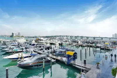 a bunch of boats docked in a harbor at Sky High Penthouse! Water & City Views (top floor) in Miami