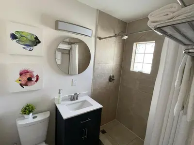 a bathroom with a toilet and a sink and a shower at The Agustin Guesthouse - Men Only Clothing Optional in Fort Lauderdale