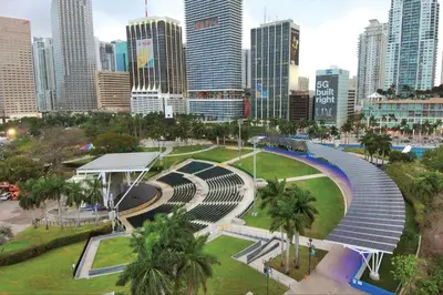 a large amphitheater in a city with tall buildings at Gorgeous Private Room, near the Airport - Free parking - 02 in Miami