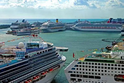 a group of cruise ships parked in a harbor at Blue Ocean Vacation Home 2 in Fort Lauderdale