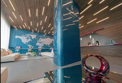 a living room with a glass table and a world mural at Miami Beach, Full Kitchen & Style -A in Hallandale Beach