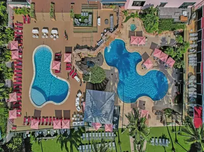 an aerial view of a resort with two swimming pools at Ocean View Condo Beach Service 1504 in Miami Beach