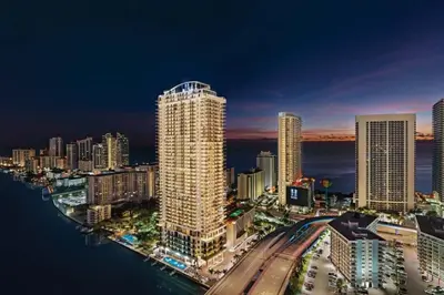 a view of a city skyline at night at 2BR & 2BA Corner Suite Ocean Views at Hyde Beach House in Hollywood