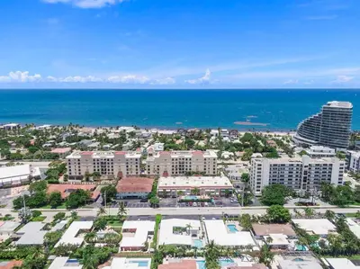 an aerial view of a city and the ocean at Seashell Walk To The Beach Comfy Beds Firepit Pool in Fort Lauderdale