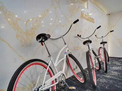 two bikes parked next to each other in a room at Luxury Full Ocean View Condo Resort Amenities 501 in Miami Beach