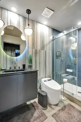 a bathroom with a toilet and a sink and a shower at Kiki 1 - Men's Clothing optional Guest Houses in Fort Lauderdale