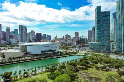 a view of a city with a river and buildings at Deco Delight - Central Hub in Miami
