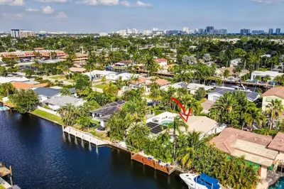 an aerial view of a resort with a harbor at Wilton on the water courtyard and Heated Pool in Fort Lauderdale