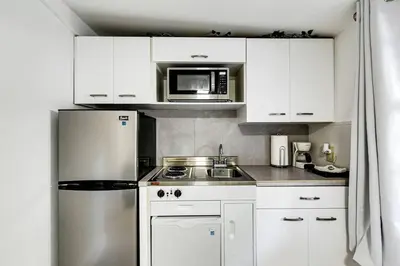 a kitchen with a refrigerator and a microwave at Swinging London Studio 3 people V6 in Miami
