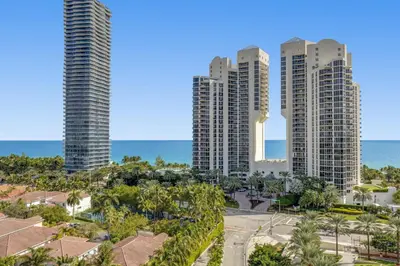 a view of the towers at the oceanfront resort at Spacious Family Escape with Pool & Beach Access in Sunny Isles Beach