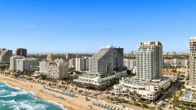 an aerial view of a beach and buildings at WVR Vacation Residences 602 in Fort Lauderdale