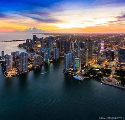 an aerial view of a city with a harbor at Miami Brickell 3 Bedrooms high ceiling loft in Miami