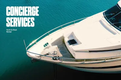 a white boat in the water with the words conference services at Cloud 9 - Amenities 24 7 Security & Location in Miami