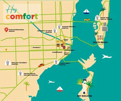 a map of the coronado resort and casino at Little Havana 1BR Apt w Parking in Miami