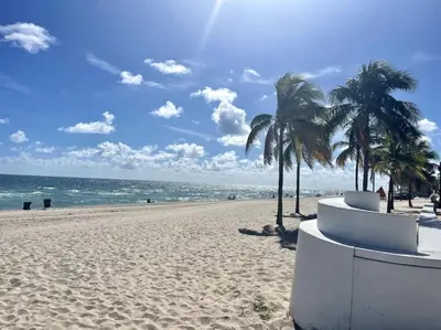 a sandy beach with palm trees and the ocean at Bayshore Breeze 6 in Fort Lauderdale