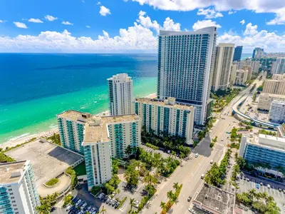 an aerial view of a city with the ocean at Hollywood on The Beach in Hollywood