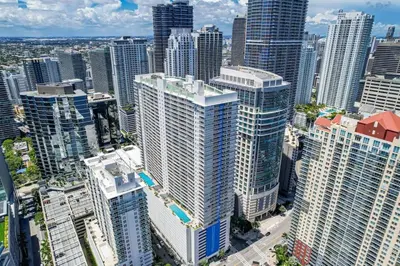 an aerial view of a city with tall buildings at Luxe Brickell Gem with Huge Balcony n Ocean Views in Miami