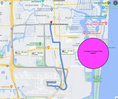a map with a purple circle on it at Rustic Retreats Beachy 1BR for 4 guests in the heart of Fort Lauderdale in Fort Lauderdale