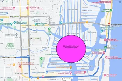 a map with a pink circle on it at Rustic Retreats Spacious 1BR For 4 guests In The Heart of Fort Lauderdale in Fort Lauderdale