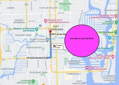 a pink circle on a map at Rustic Retreats Cozy 1BR For 4 Guests In The Heart Of Fort Lauderdale in Fort Lauderdale