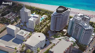 an overhead view of a city with the beach and buildings at High-End remodeled apartment, On the Beach in Miami Beach