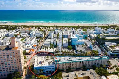 an aerial view of a city with the beach at Best location by the Beach ! Free WiFi - TV - All amenities 103 in Miami Beach