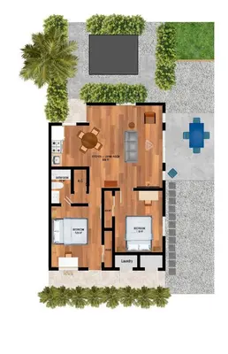 a floor plan of a house with a palm tree at Beautiful 2 BR Apartment - Bright and Spacious in Fort Lauderdale
