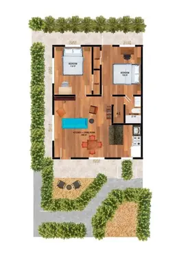 a floor plan of a villa with a garden at The Yellow Submarine @Sailboat Bend in Fort Lauderdale