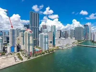 a view of a city with a river and buildings at Club at Brickell Bay Bayview Balcony 1BR Free Parking in Miami