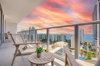 a balcony with a view of the city at Oceanfront Oasis, Luxury, Sunrise Views, Resort in Hollywood