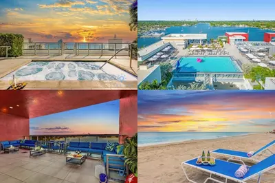 a collage of photos of a resort with a pool at Lovely Apt for 6 - Hollywood Beach Broad - walk in Hollywood