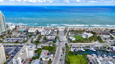 an aerial view of the beach and the ocean at Condo Right off Las Olas - Steps to FTL Beach 2A in Fort Lauderdale