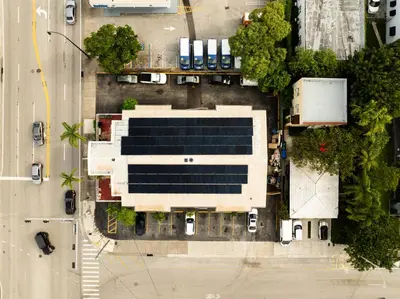 an overhead view of a building with a parking lot at Sinbad Motel in Miami