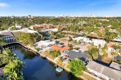 an aerial view of a city with a river at Gorgeous poolhome on the canal in Fort Lauderdale
