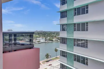 a view of the water from a building at 2BR 2BA condo with beach service 1616 in Miami Beach