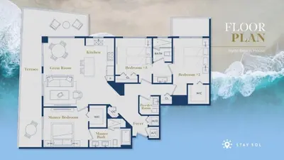 a floor plan of a house at Luxury 3 BR Stunning View & High Floor Hot Tub in Hollywood
